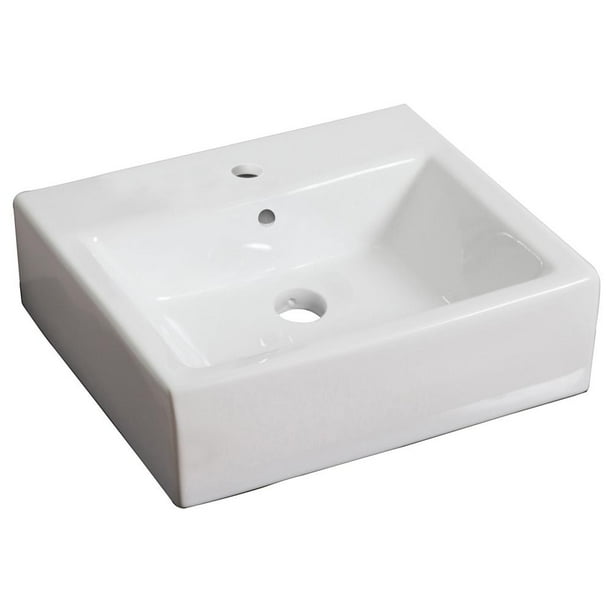 It is designed for a single hole faucet. American Imaginations It features a rectangle shape This vessel comes with a enamel glaze finish in White color It is constructed with ceramic This vessel is designed to be installed as a wall mount vessel It is designed for a single hole faucet. American Imaginations It features a rectangle shape This vessel comes with a enamel glaze finish in White color It is constructed with ceramic This vessel is designed to be installed as a wall mount vessel